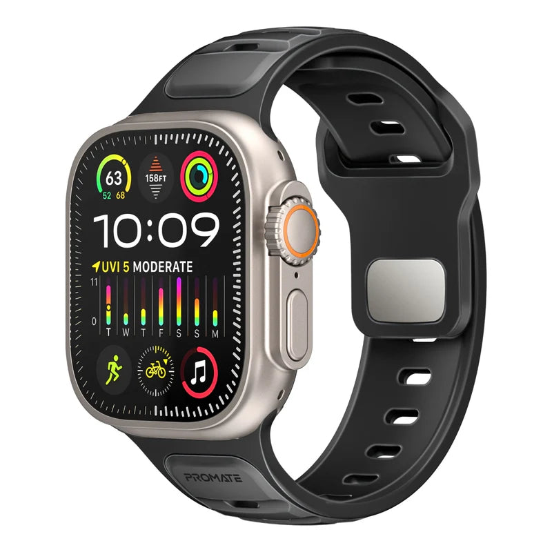 PROMATE SiliBand-DC Durable Two-Toned Silicone Sporty Watch Band - 42/44/45/49mm / Black