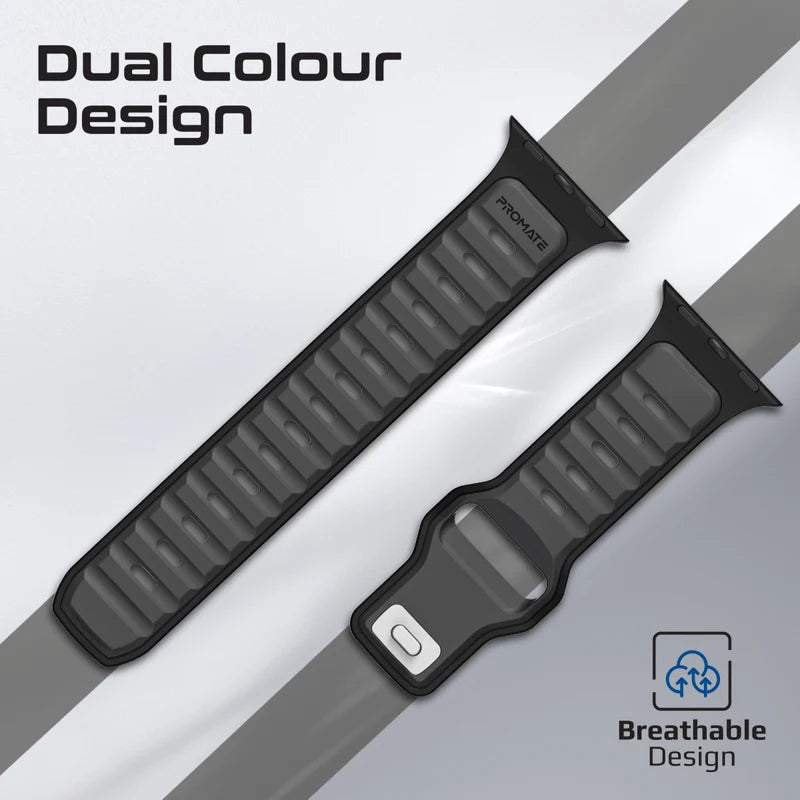 PROMATE SiliBand-DC Durable Two-Toned Silicone Sporty Watch Band - 42/44/45/49mm / Black