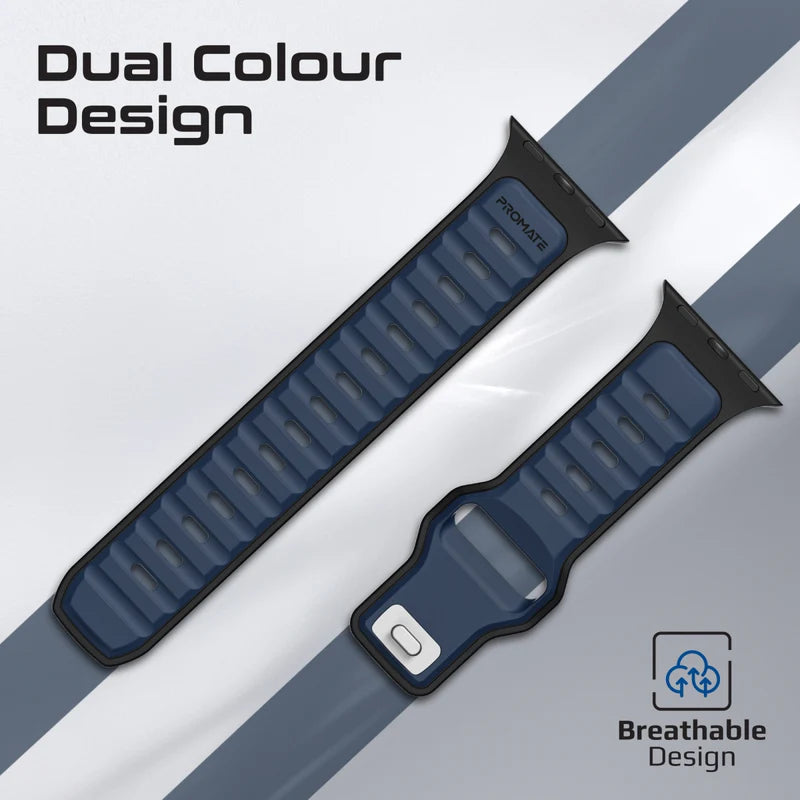 PROMATE SiliBand-DC Durable Two-Toned Silicone Sporty Watch Band - 42/44/45/49mm / Blue