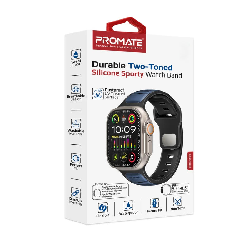 PROMATE SiliBand-DC Durable Two-Toned Silicone Sporty Watch Band - 42/44/45/49mm / Blue