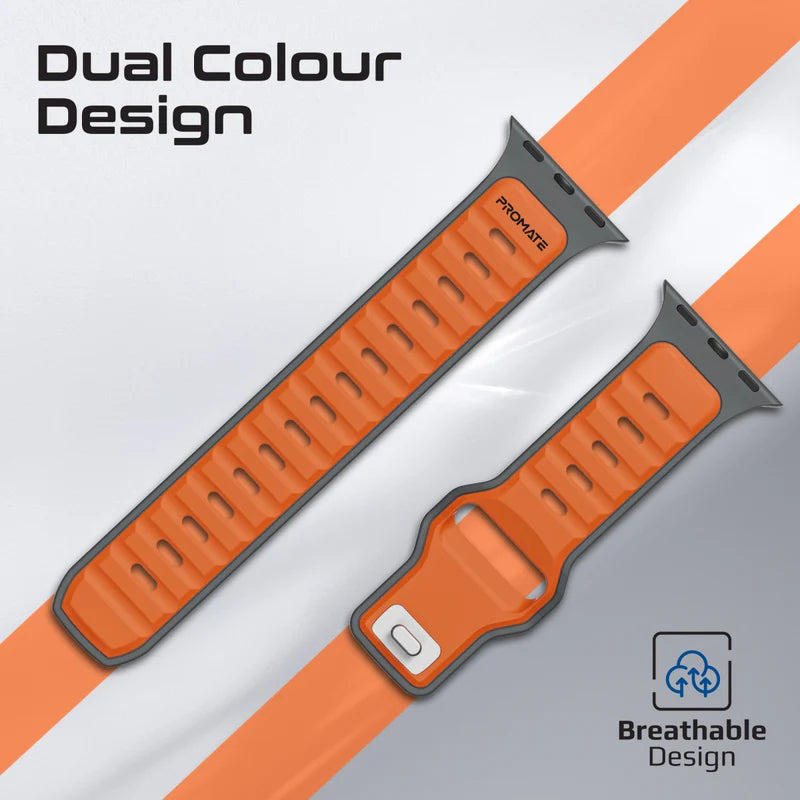 PROMATE SiliBand-DC Durable Two-Toned Silicone Sporty Watch Band - 42/44/45/49mm / Orange