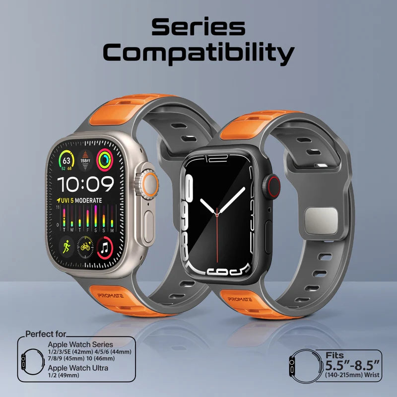 PROMATE SiliBand-DC Durable Two-Toned Silicone Sporty Watch Band - 42/44/45/49mm / Orange