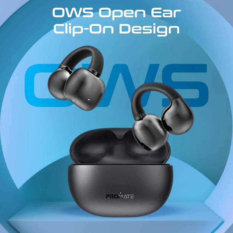 PROMATE AirClip Open Ear Clip TWS Earbuds - Bluetooth / 500mAh / Black