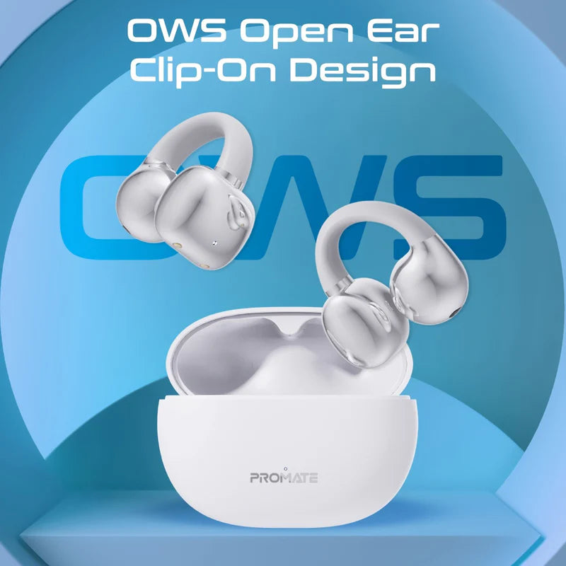 PROMATE AirClip Open Ear Clip TWS Earbuds - Bluetooth / 500mAh / White