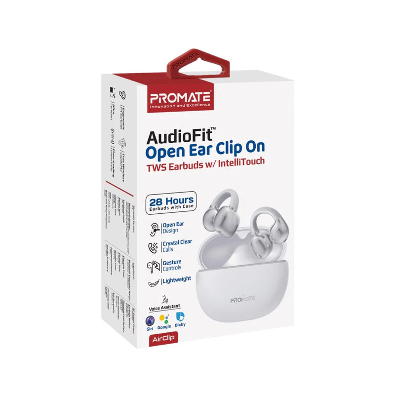 PROMATE AirClip Open Ear Clip TWS Earbuds - Bluetooth / 500mAh / White