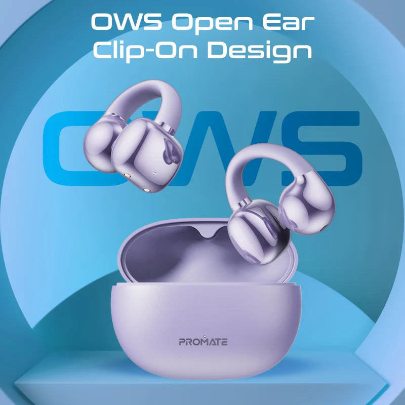 PROMATE AirClip Open Ear Clip TWS Earbuds - Bluetooth / 500mAh / Purple