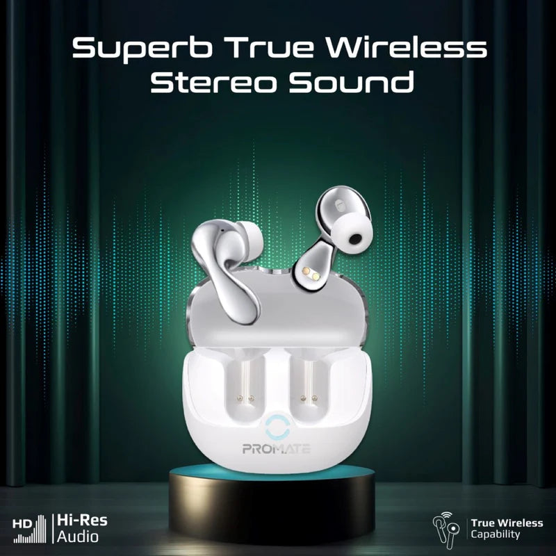 PROMATE Baton Hybrid ANC TWS Earbuds - Bluetooth / 500mAh / White