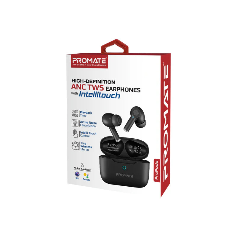 PROMATE ProPods ANC TWS Earbuds - Bluetooth / 400mAh / Black