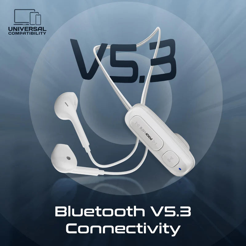PROMATE Latch Clip-On High Fidelity Wireless Dynamic Neckband - Bluetooth / 90mAh / White