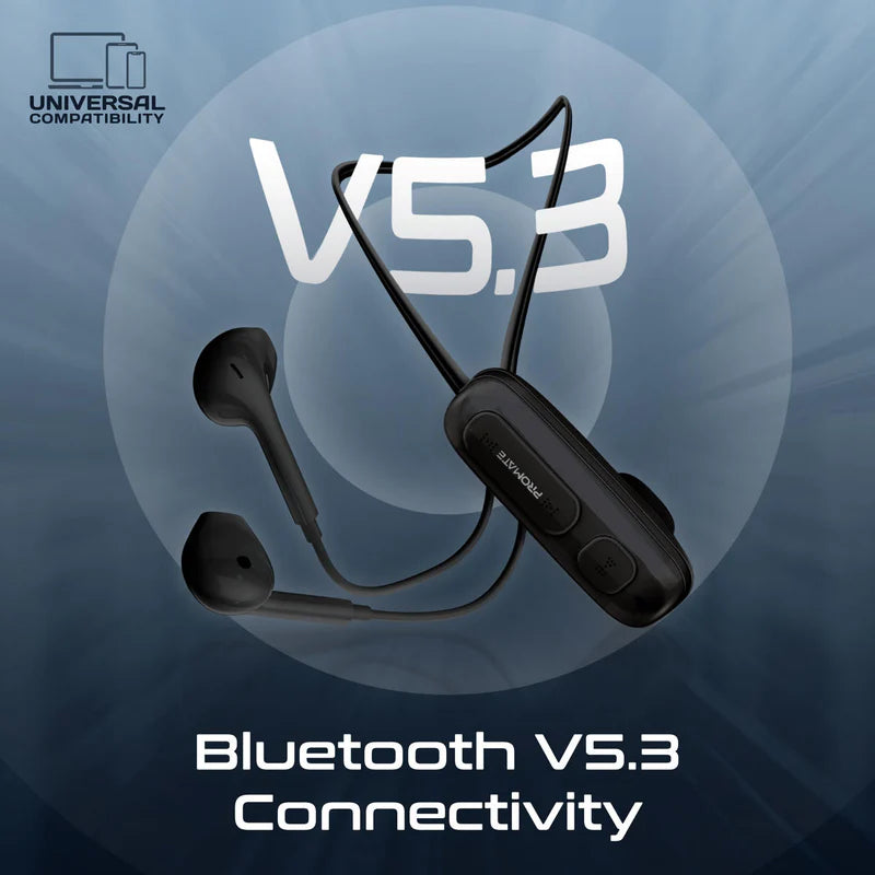 PROMATE Latch Clip-On High Fidelity Wireless Dynamic Neckband - Bluetooth / 90mAh / Black