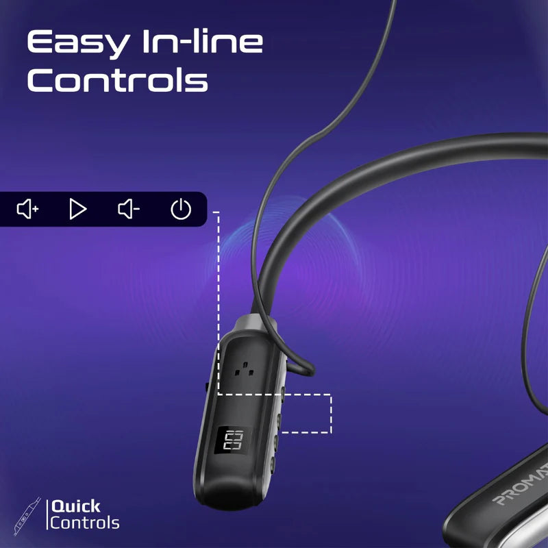 PROMATE Leap Dynamic Wireless Neckband - 800mAh / Black