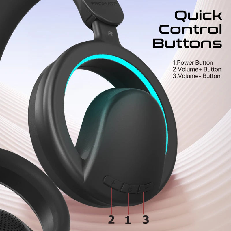 PROMATE Novon Wireless Over-Ear Headphones - 600mAh / Black