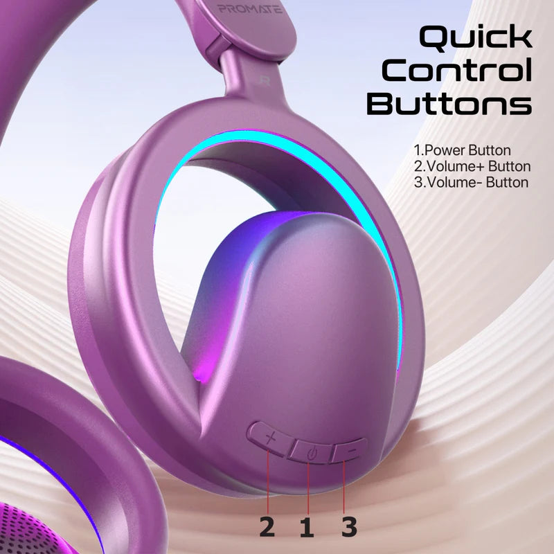 PROMATE Novon Wireless Over-Ear Headphones - 600mAh / Purple