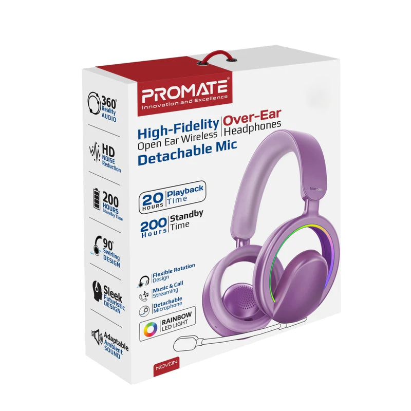 PROMATE Novon Wireless Over-Ear Headphones - 600mAh / Purple
