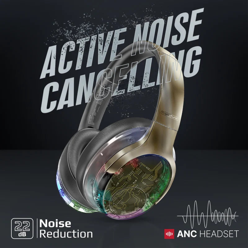 PROMATE TransTune Wireless Active Noise Cancelling Headphones - 600mAh / Gun Metal