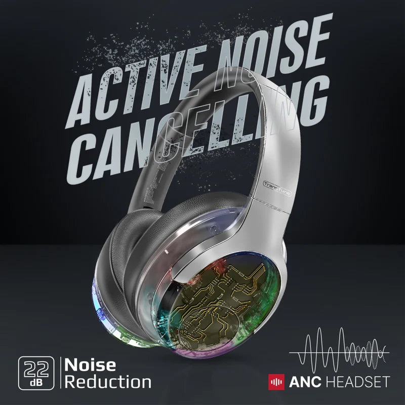 PROMATE TransTune Wireless Active Noise Cancelling Headphones - 600mAh / Silver