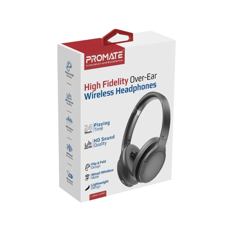 PROMATE LaBoca-Pro High Fidelity Over-Ear Wireless Headphones - 300mAh / Black