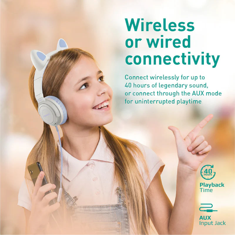 PROMATE Panda Kawaii Style Wireless Kids Headphones - 1000mAh / Lilac
