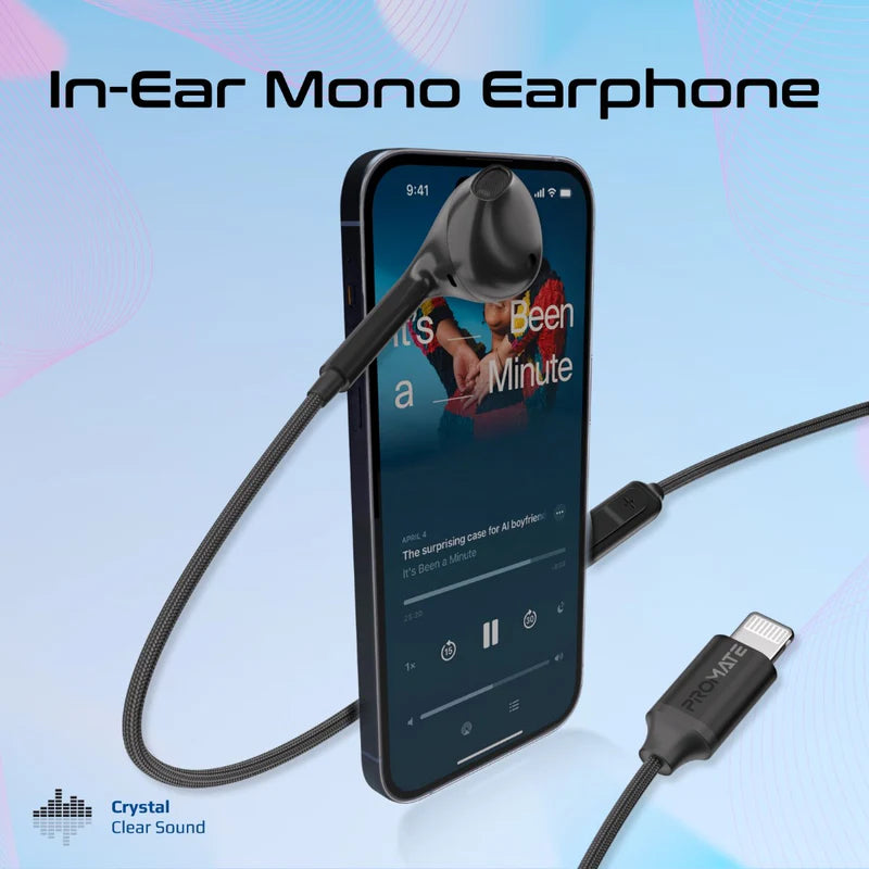 PROMATE MonoPod-LT In-Ear Wired Mono Earphone - Lightning / Black