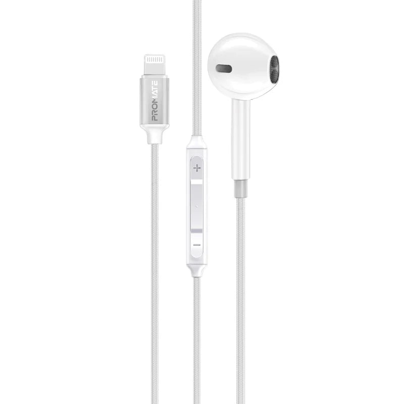PROMATE MonoPod-LT In-Ear Wired Mono Earphone - Lightning / White