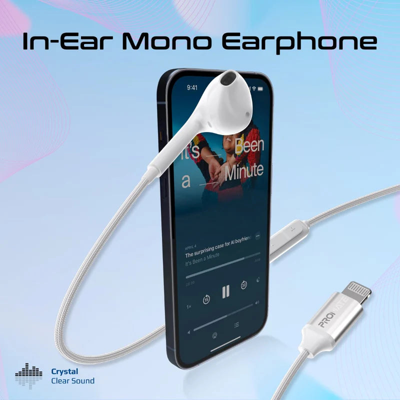 PROMATE MonoPod-LT In-Ear Wired Mono Earphone - Lightning / White