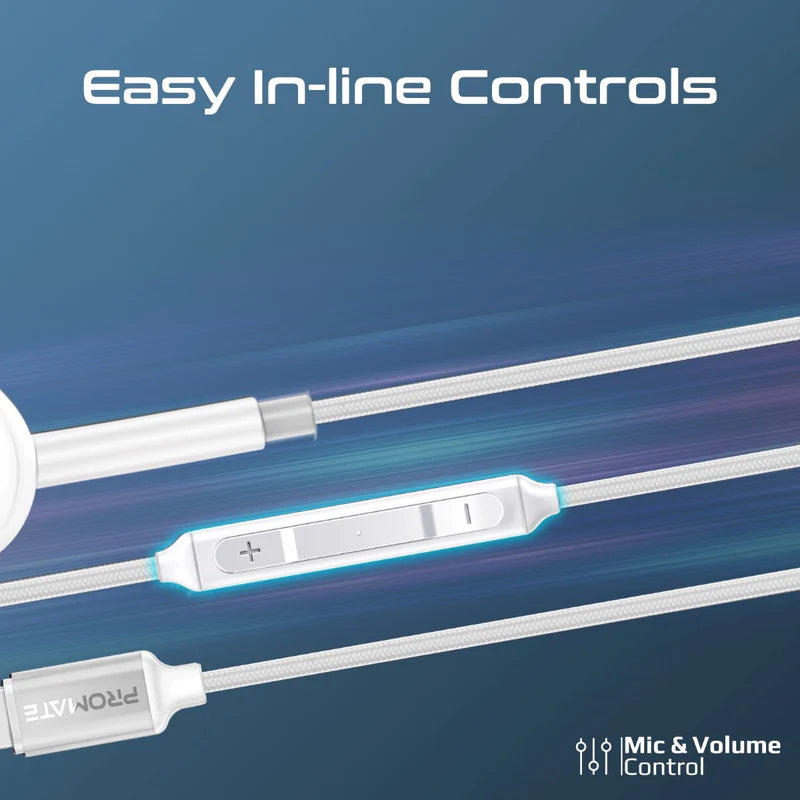 PROMATE MonoPod-LT In-Ear Wired Mono Earphone - Lightning / White