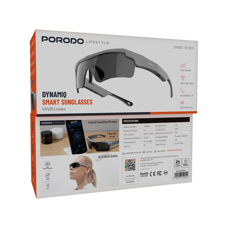 Porodo Lifestyle Dynamic Smart Sunglasses - Bluetooth / Gray/Black