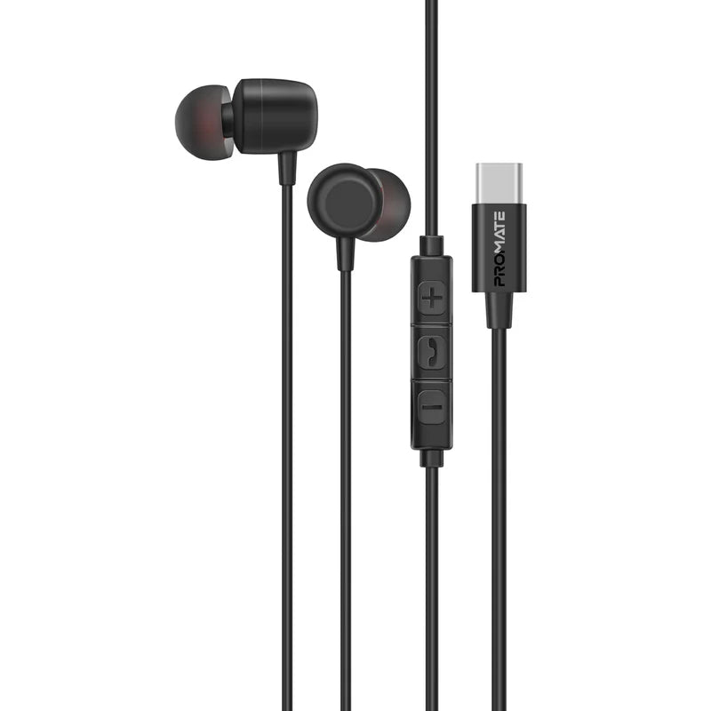 PROMATE Silken-ENC In-Ear Wired ENC Stereo Earphones - USB-C / 1.2 Meter / Black