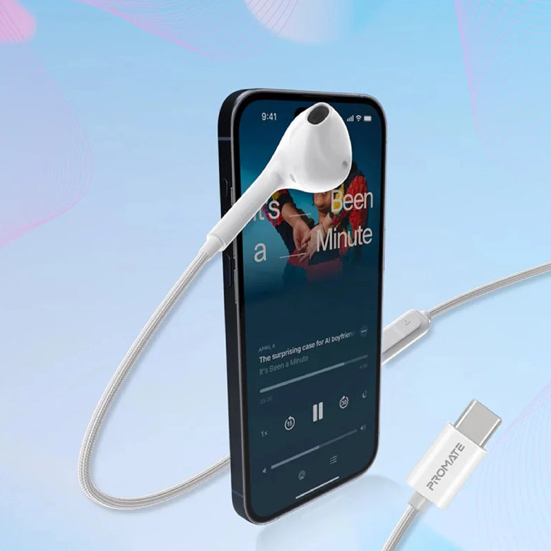 PROMATE MonoPod-C In-Ear Wired Mono Earphone - USB-C / White