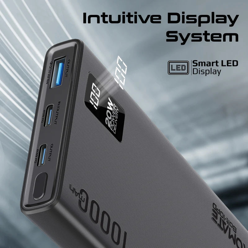 PROMATE Bolt-10PD Compact Smart Charging Power Bank - 20W / USB-C / USB-A / Black