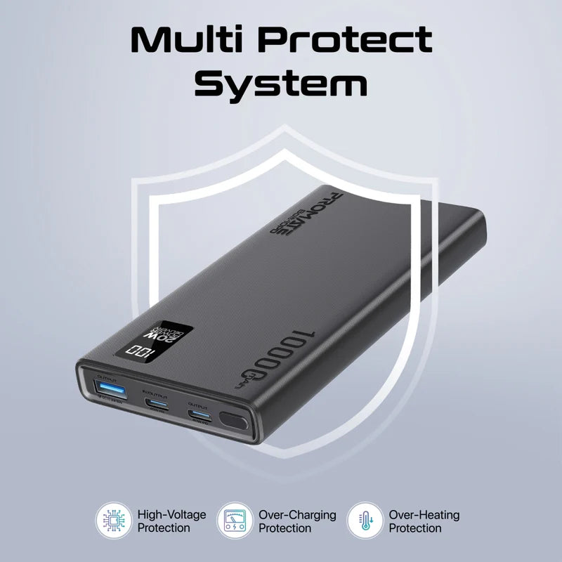 PROMATE Bolt-10PD Compact Smart Charging Power Bank - 20W / USB-C / USB-A / Black