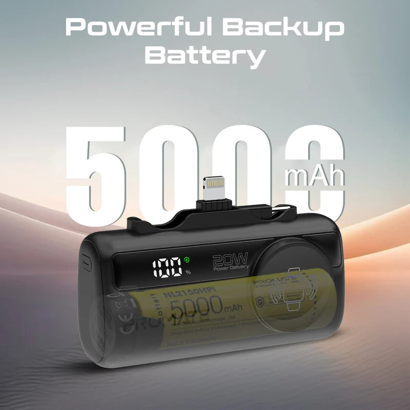 PROMATE PowerUp-Trio Ultra-Compact Fast Charging Power Bank - 20W / USB-C / Lightning / Black + PROMATE PowerPort-25AC Power Delivery Ultra-Fast Dual Port AC Charger - 25W / USB-C / USB-A / Black - Bundle Offer