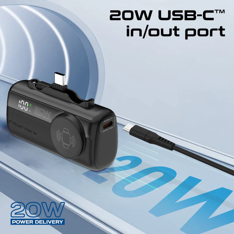 PROMATE PowerUp-Trio Ultra-Compact Fast Charging Power Bank - 20W / USB-C / Lightning / Black + PROMATE PowerPort-25AC Power Delivery Ultra-Fast Dual Port AC Charger - 25W / USB-C / USB-A / Black - Bundle Offer