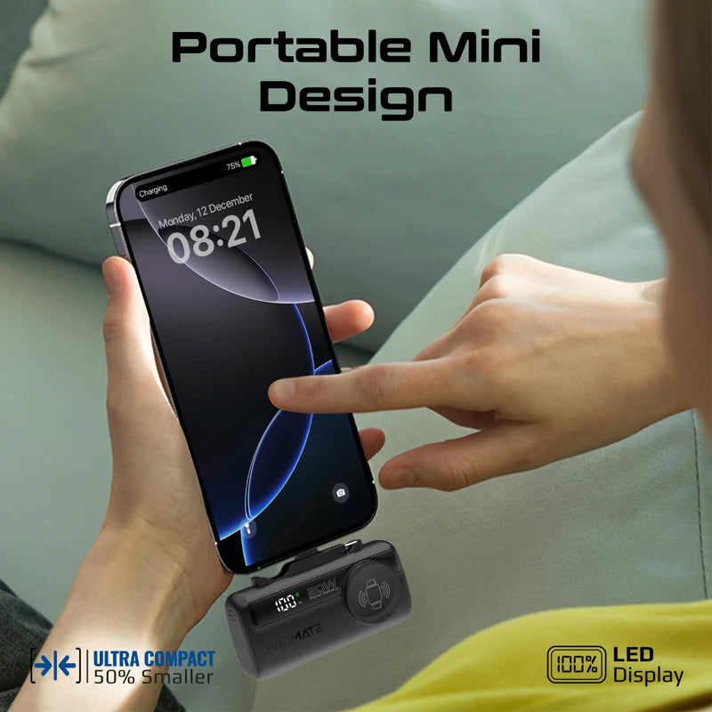 PROMATE PowerUp-Trio Ultra-Compact Fast Charging Power Bank - 20W / USB-C / Lightning / Black + PROMATE PowerPort-25AC Power Delivery Ultra-Fast Dual Port AC Charger - 25W / USB-C / USB-A / Black - Bundle Offer
