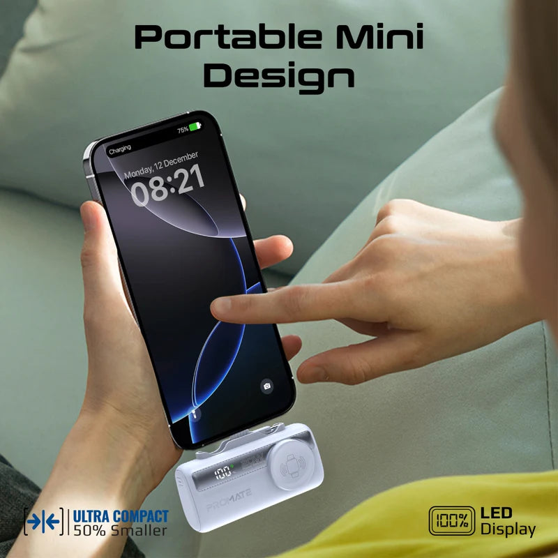 PROMATE PowerUp-Trio Ultra-Compact Fast Charging Power Bank - 20W / USB-C / Lightning / Blue