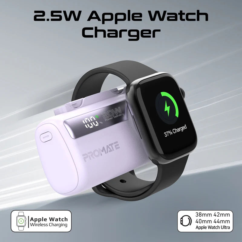PROMATE PowerUp-Trio Ultra-Compact Fast Charging Power Bank - 20W / USB-C / Lightning / Purple