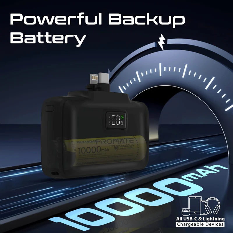 PROMATE PowerUp-10Duo Ultra-Compact Fast Charging Power Bank - 20W / USB-C / Lightning / Black