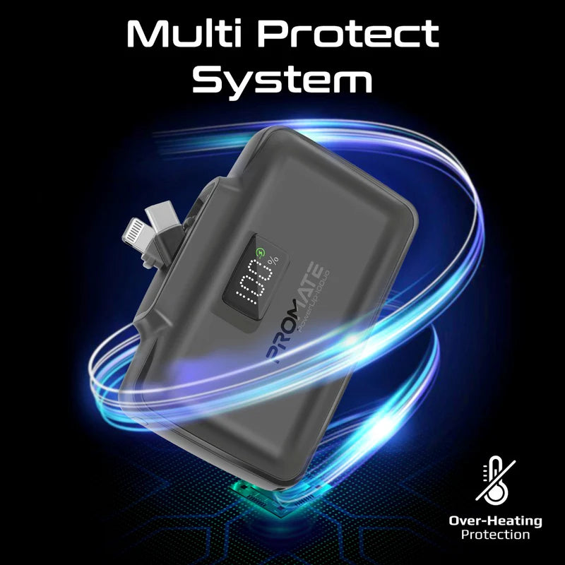 PROMATE PowerUp-10Duo Ultra-Compact Fast Charging Power Bank - 20W / USB-C / Lightning / Black