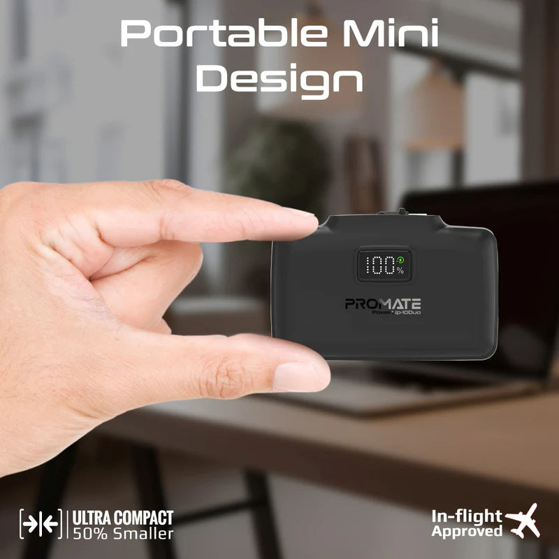 PROMATE PowerUp-10Duo Ultra-Compact Fast Charging Power Bank - 20W / USB-C / Lightning / Black