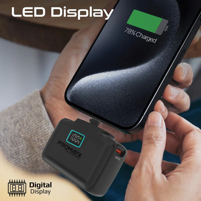 PROMATE PowerUp-10Duo Ultra-Compact Fast Charging Power Bank - 20W / USB-C / Lightning / Black