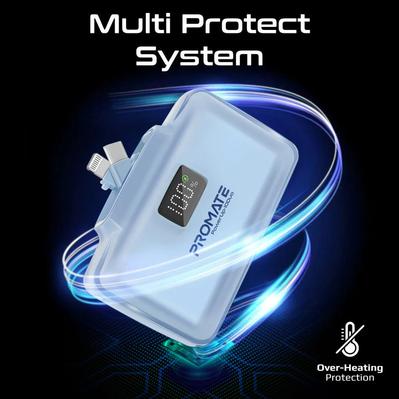 PROMATE PowerUp-10Duo Ultra-Compact Fast Charging Power Bank - 20W / USB-C / Lightning / Blue