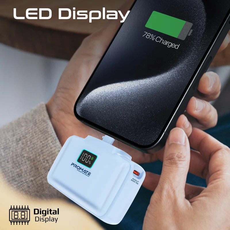 PROMATE PowerUp-10Duo Ultra-Compact Fast Charging Power Bank - 20W / USB-C / Lightning / Blue