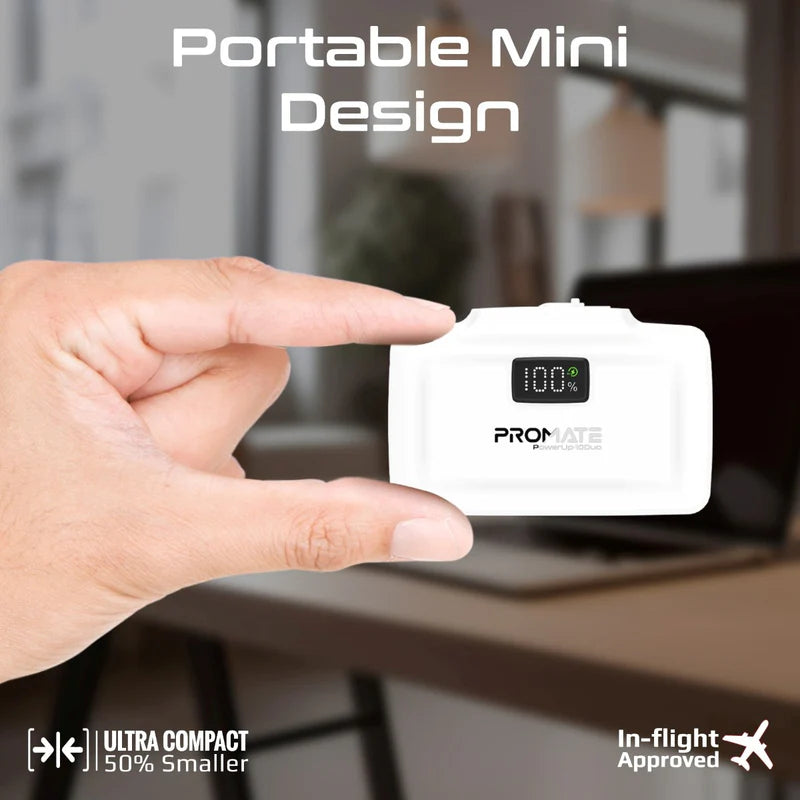 PROMATE PowerUp-10Duo Ultra-Compact Fast Charging Power Bank - 20W / USB-C / Lightning / White