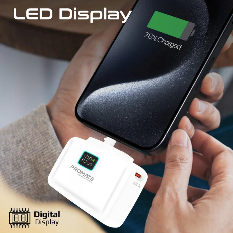 PROMATE PowerUp-10Duo Ultra-Compact Fast Charging Power Bank - 20W / USB-C / Lightning / White