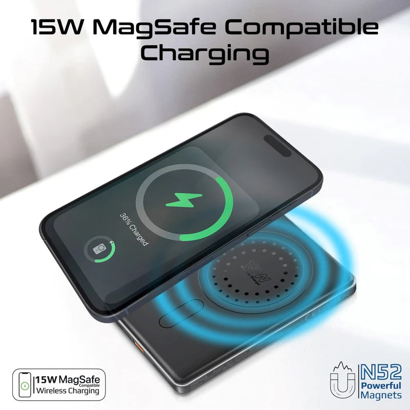 PROMATE Blade-5 Ultra-Slim MagSafe Compatible Wireless Charging Power Bank - USB-C / Black