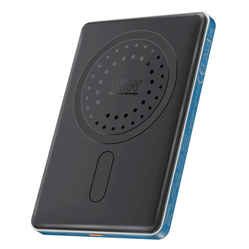 PROMATE Blade-5 Ultra-Slim MagSafe Compatible Wireless Charging Power Bank - USB-C / Blue