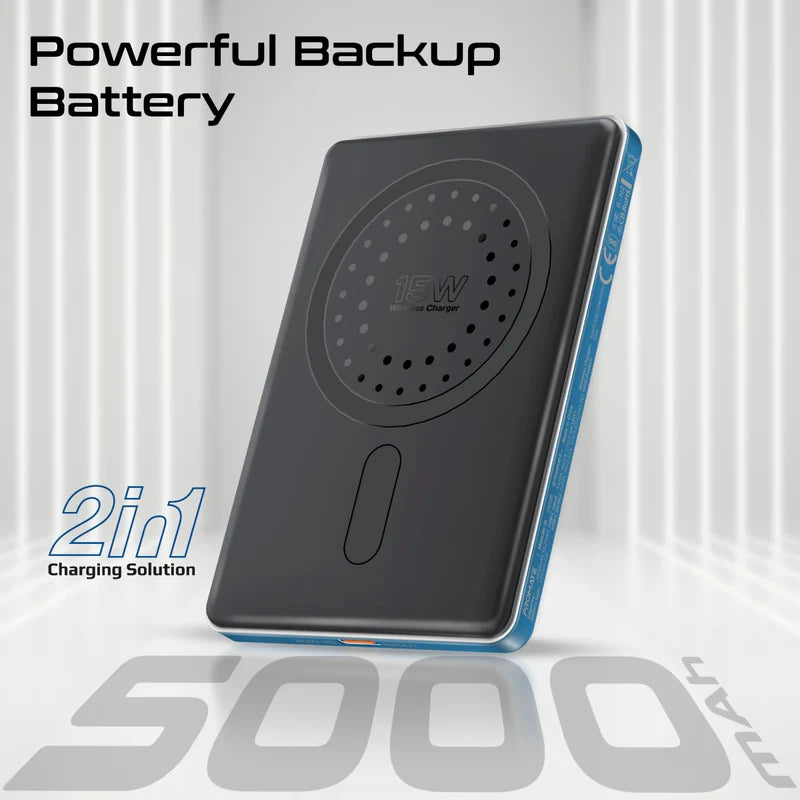 PROMATE Blade-5 Ultra-Slim MagSafe Compatible Wireless Charging Power Bank - USB-C / Blue