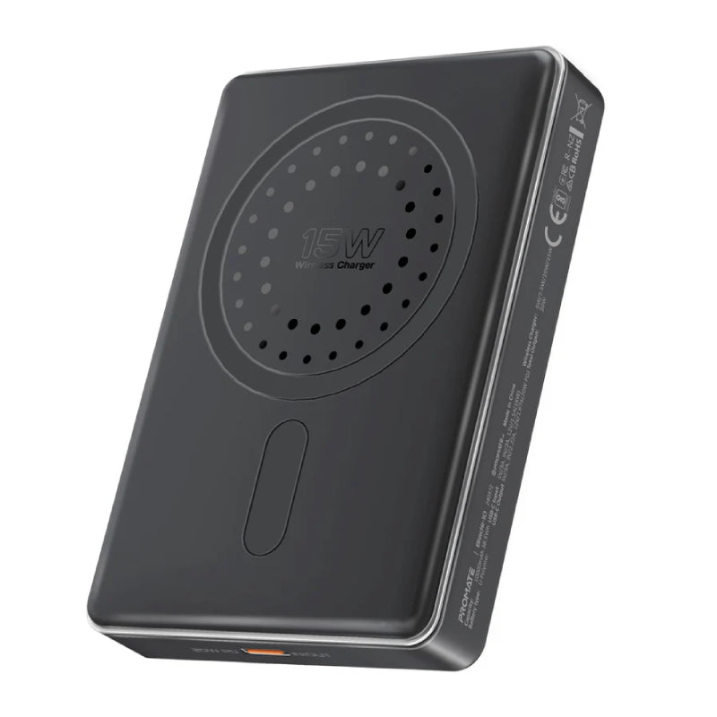 PROMATE Blade-10 Ultra-Compact MagSafe Compatible Wireless Charging Power Bank - USB-C / Black