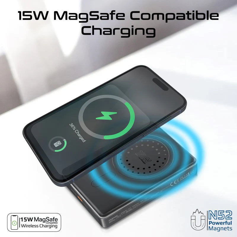 PROMATE Blade-10 Ultra-Compact MagSafe Compatible Wireless Charging Power Bank - USB-C / Black