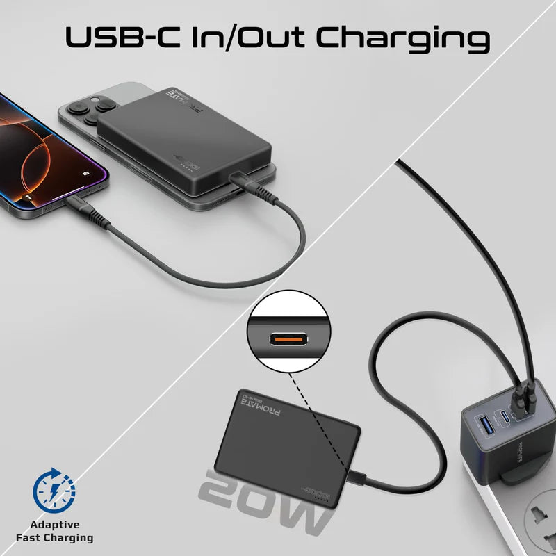 PROMATE Blade-10 Ultra-Compact MagSafe Compatible Wireless Charging Power Bank - USB-C / Black